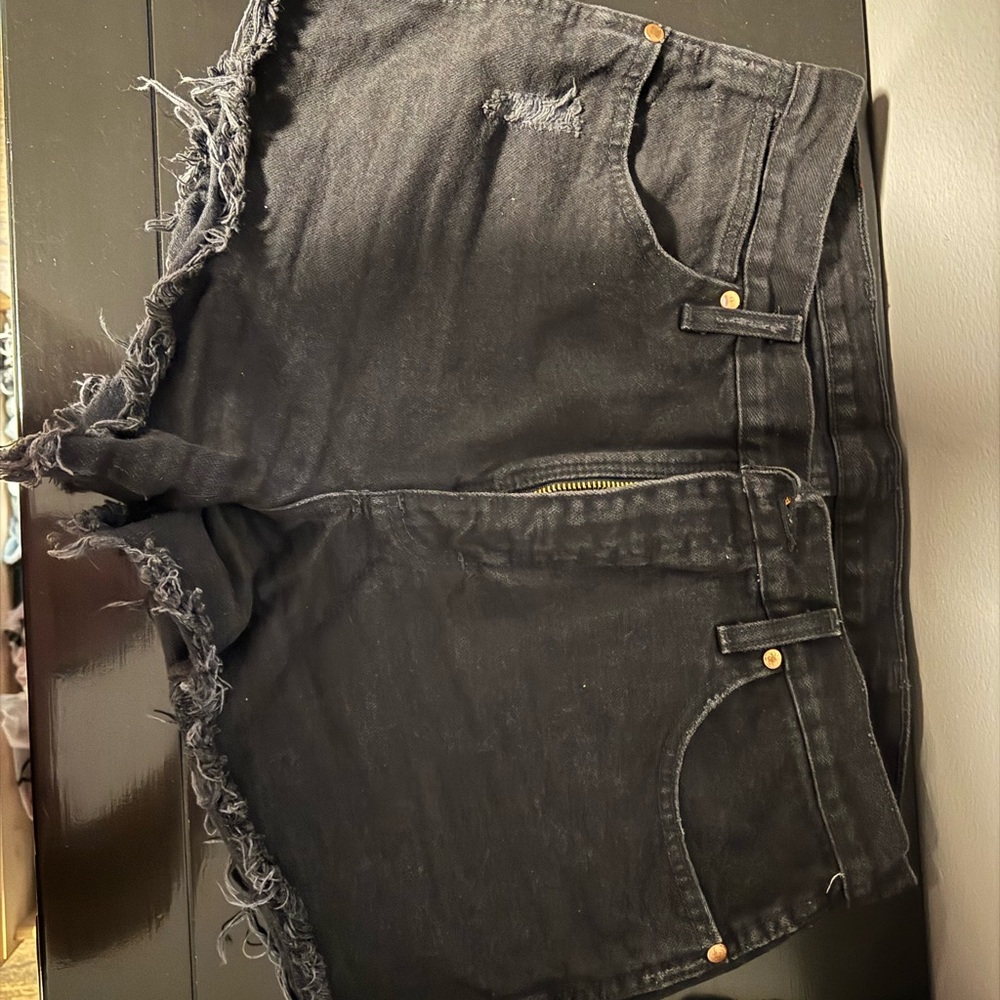 Wrangler Black Distressed Denim Shorts